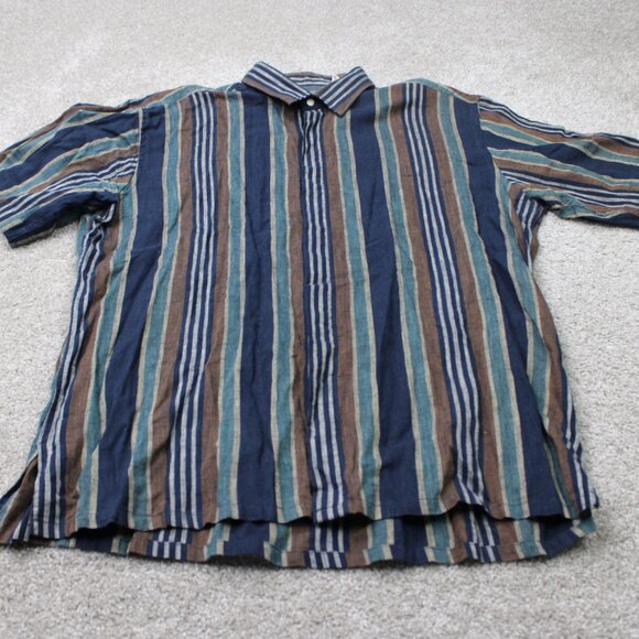 VTG Oscar De La Renta Shirt Mens Large Blue/Green Cotton/Linen/Ramie S/S Button - Picture 3 of 12